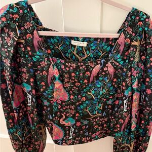 Sandro Black and Pink Floral Women's Blouse- size 4